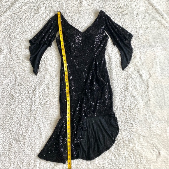 Dalia Macphee Sequin Asymmetrical Ruffle Mini Dress M Witchy Vampire Halloween - Picture 4 of 13